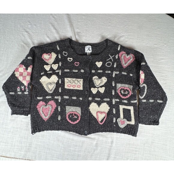 Vintage Wool Angora Blend Sweater Button Up Cardigan JK America Love Hearts XOXO - Picture 8 of 16